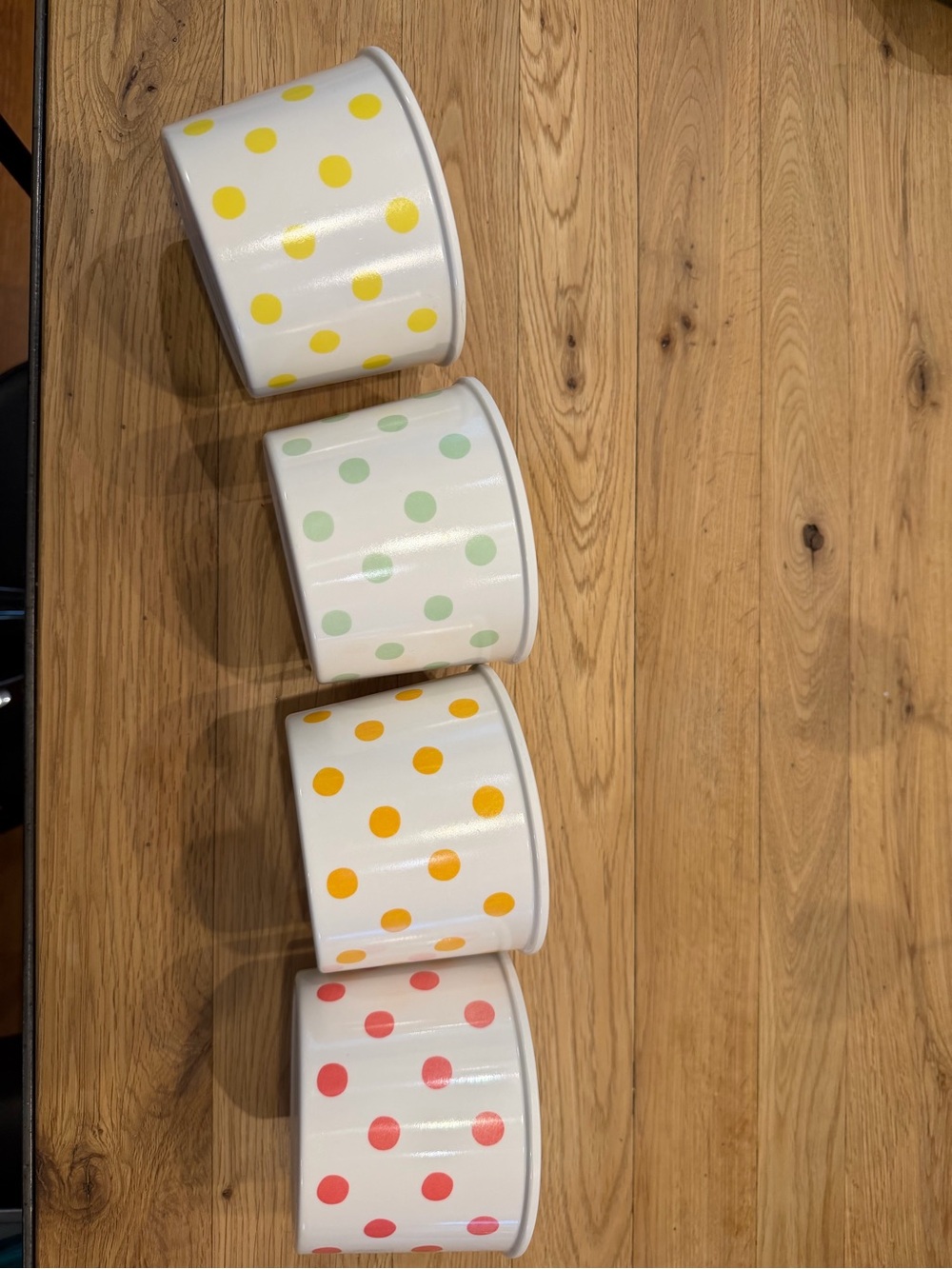 Crate&Barrel White Ceramic Polka Dot Canisters in Yellow, Mint, Orange, Coral